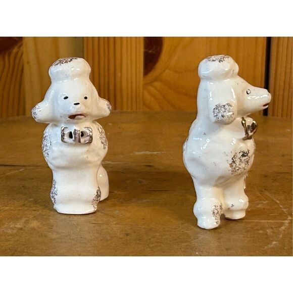LOT OF 2 VINTAGE PORCELAIN CERAMIC MINIATURE POODLE DOG FIGURINES (8174) - Picture 4 of 6